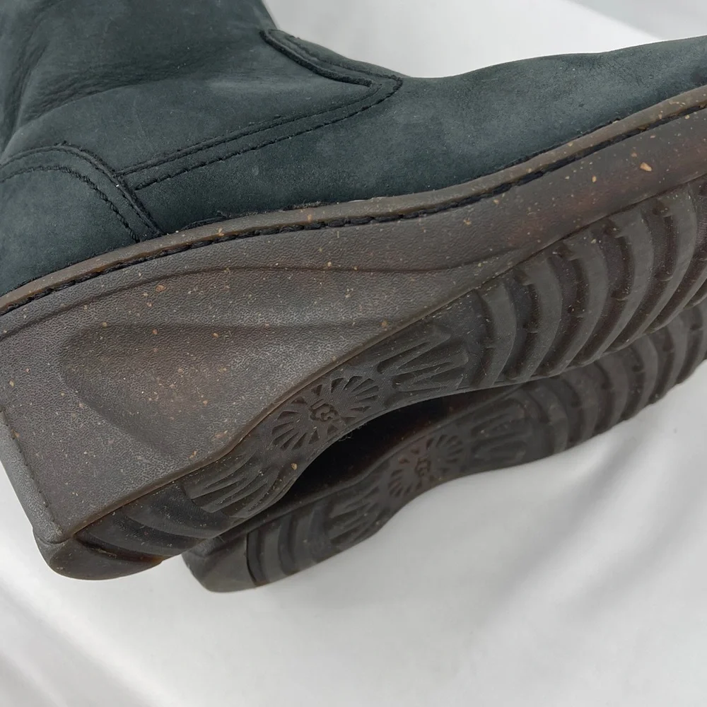 UGG Soft GRAY MID CALF BOOTS ZIPPER SIDE LEATHER WOMENS SIZE 6 WEDGE